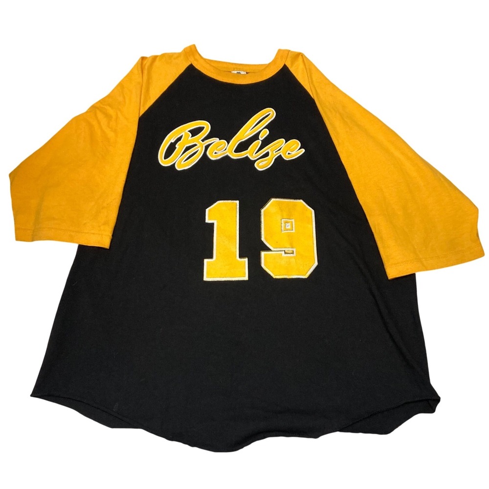 Belize Garifuna 19 Baseball Raglan Shirt Black Yellow 3/4 Sleeve Jersey Tee